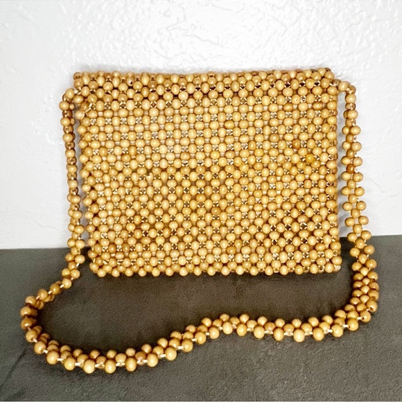 Vintage 1960s Wood Beaded Purse – Elegant Shoulder Bag - Picture 1 of 4